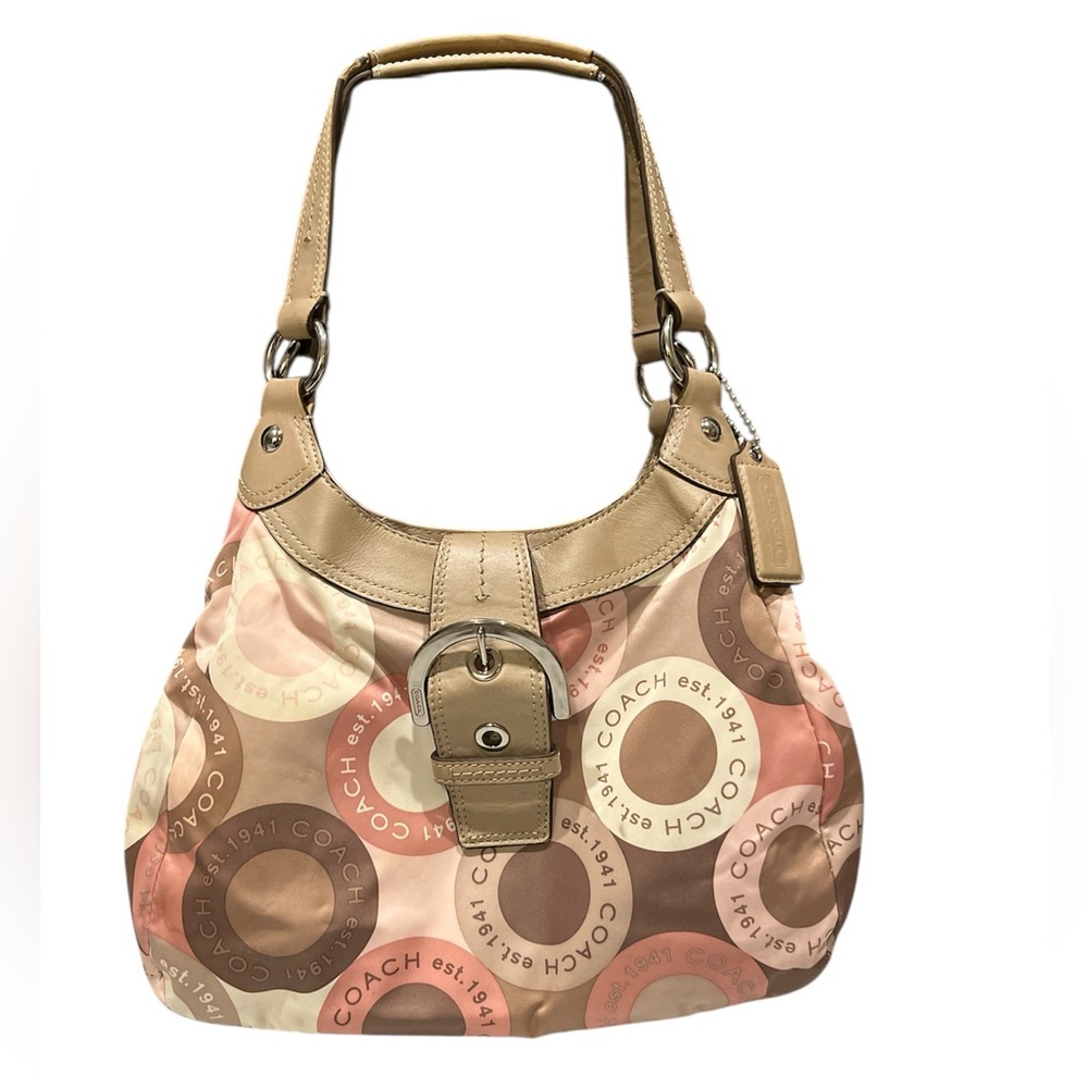 Coach Tan and Pink Circle Pattern Shoulder Bag